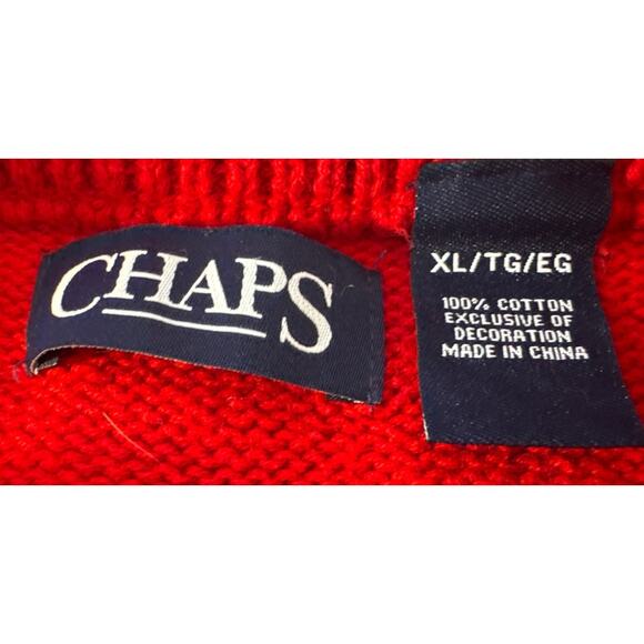 Chaps Men Sz XL Red Sweater Quarter Button Mock Neck Cable Knit Sweater Dad - Picture 12 of 15